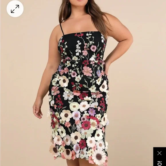 Lulus floral dress. Never worn! Strappy black floral dress - Picture 4 of 6